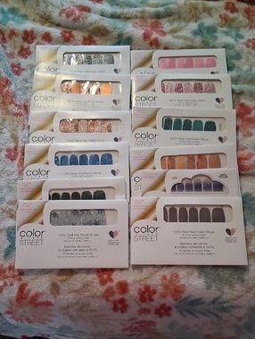 Color Street Nail Strips - Pink, Blue, Green, Silver & Nude Assortment Bundle 12